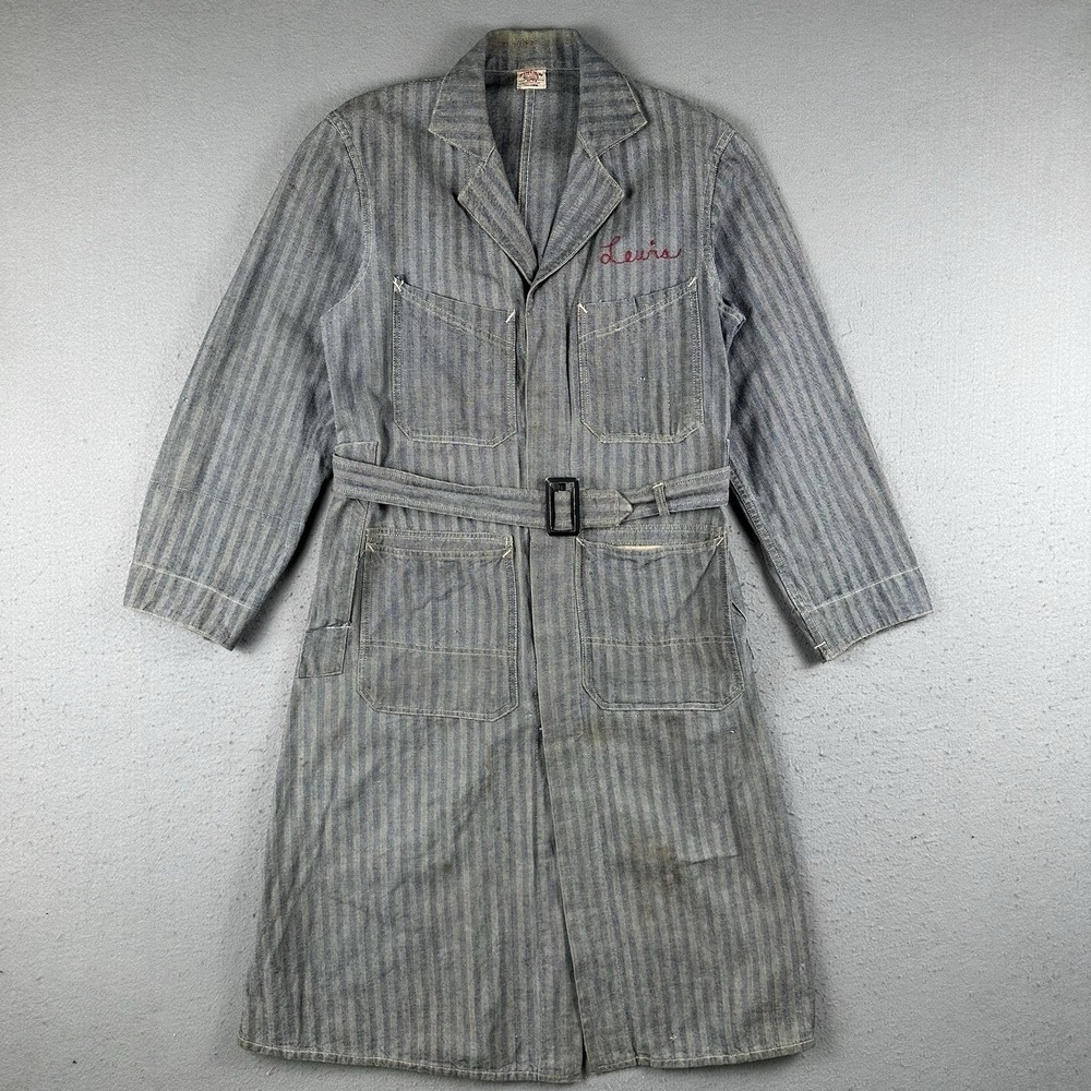 Vintage 30s 40s Fincks Shop Coat Mens 38 Herringbone Denim Selvedge Jacket